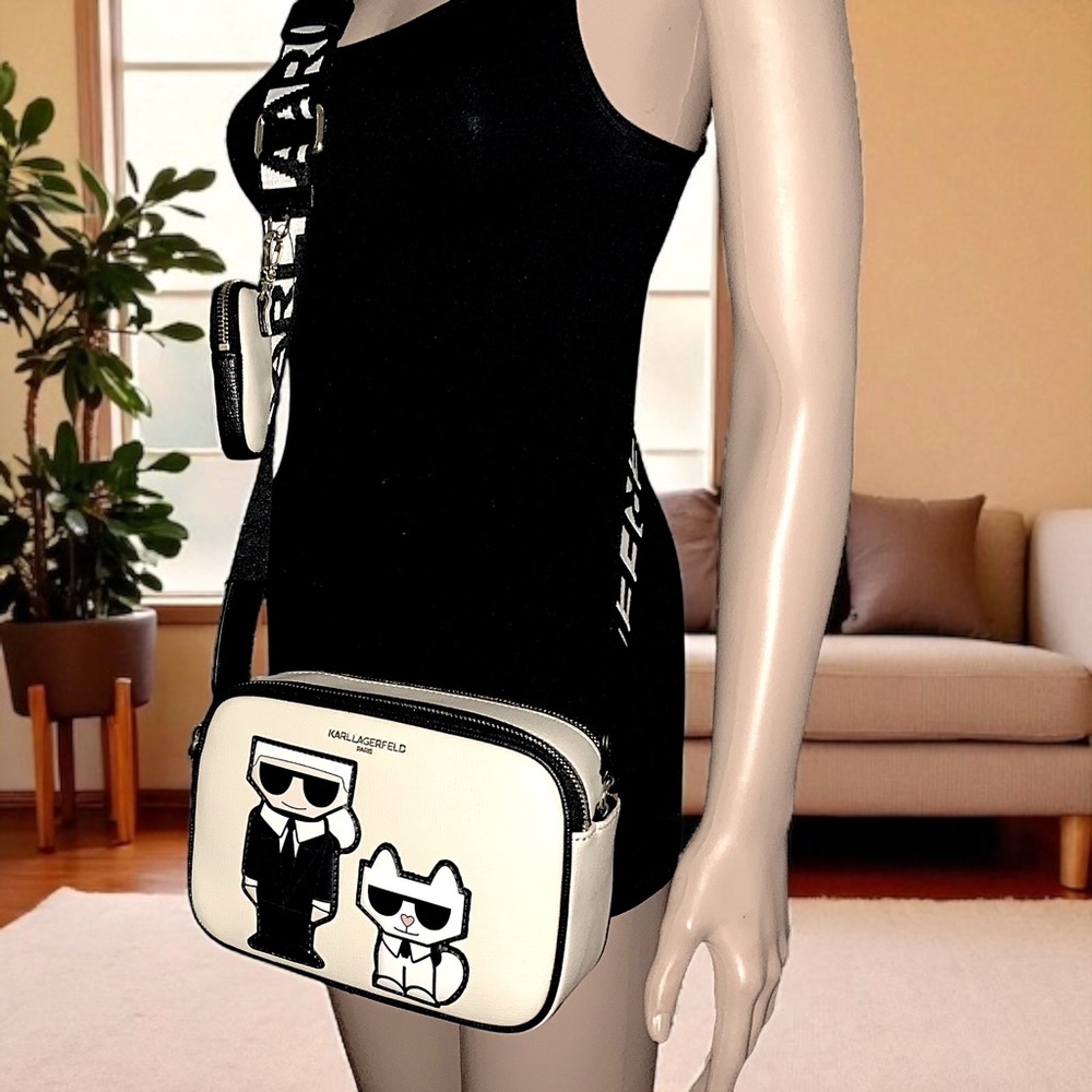 NEW Karl Lagerfeld Paris Maybelle Black & Fawn  Camera Crossbody Purse Set - Picture 13 of 16